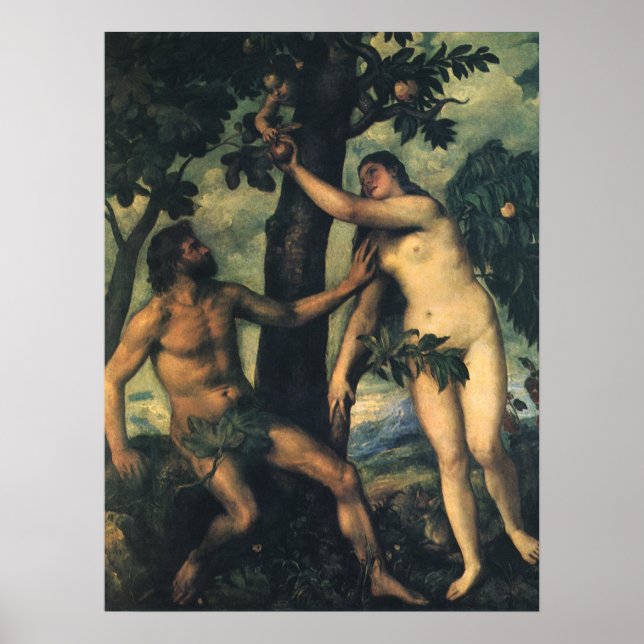 The Fall of Man; Adam and Eve by Titian Poster (Front)