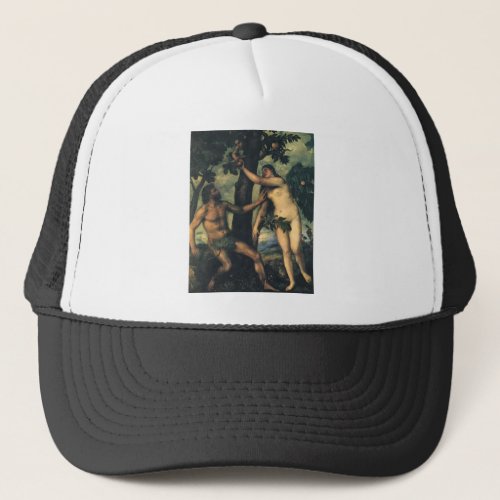 The Fall of Man Adam and Eve by Titian Trucker Hat