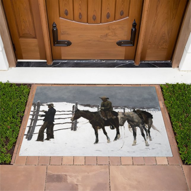 The Fall of the Cowboy 1895 Frederic  Remington Doormat (Outdoor)
