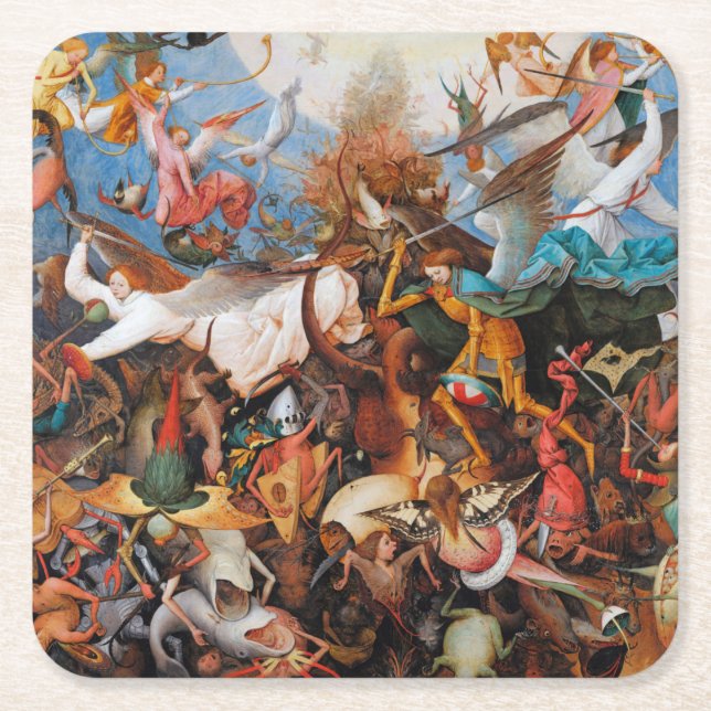 The Fall of the Rebel Angels, Pieter Bruegel Square Paper Coaster (Front)