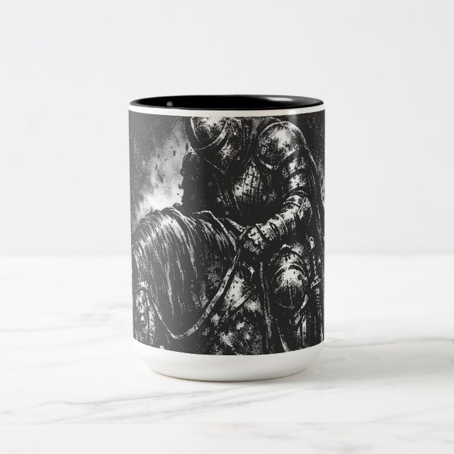 The Fallen Knight by BurnsInHell Two-Tone Coffee Mug (Center)