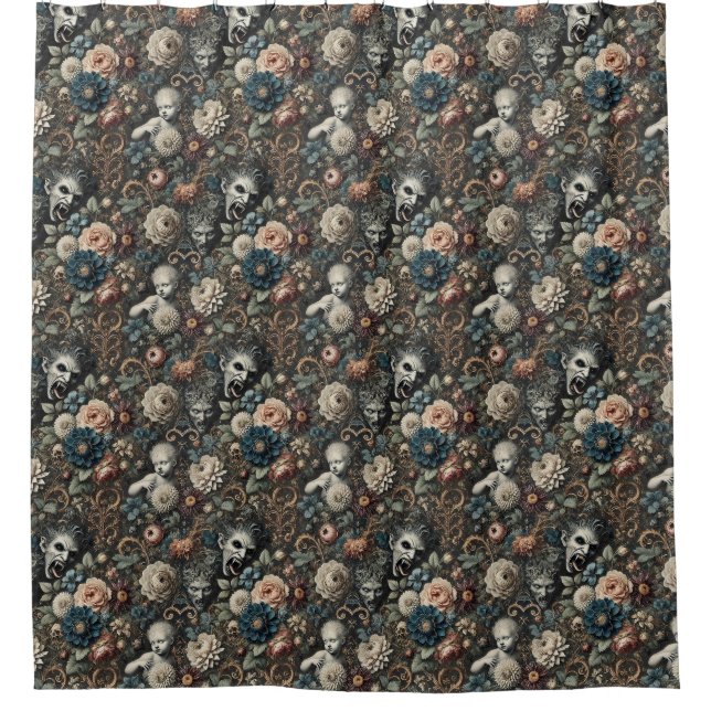 The Fallen Nursery – Gothic Floral Design Shower Curtain (Front)
