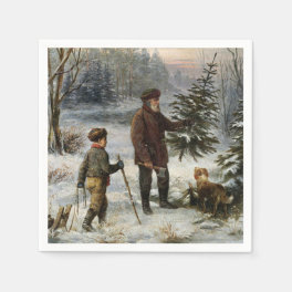 The Family Christmas Tree vintage snowy landscape Napkins