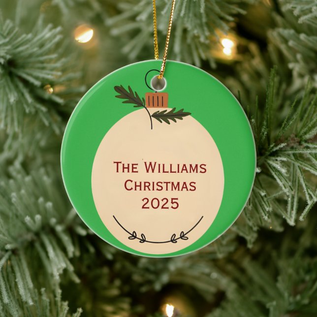 The Family Name Christmas 2025 Elegant Script  Ceramic Ornament (Tree)