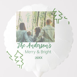 The family name green Christmas tree photo modern Balloon