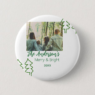 The family name green Christmas tree photo modern Button