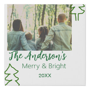 The family name green Christmas tree photo modern Faux Canvas Print