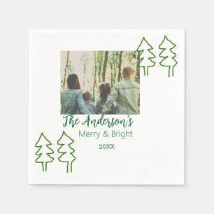 The family name green Christmas tree photo modern Napkins