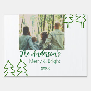 The family name green Christmas tree photo modern Sign