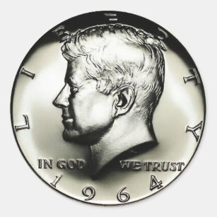 The famous 1964 Kennedy Half Dollar Classic Round Sticker