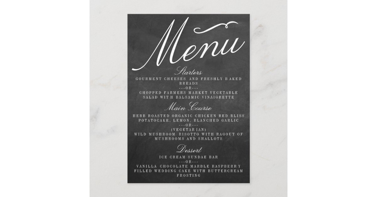 The Fancy Chalkboard Wedding Collection Menu Cards Zazzle