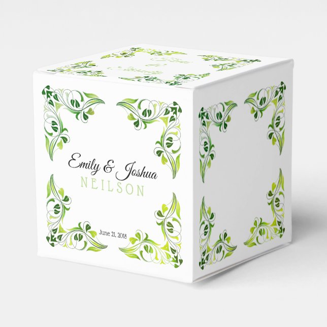 The Fancy Green Leaf Borders Favor Box (Front Side)