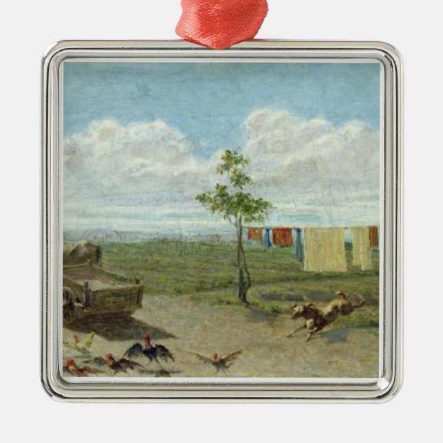 The Farmyard (oil on canvas) Metal Ornament (Front)