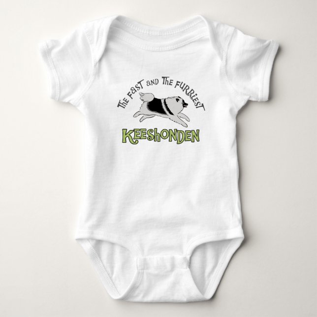The Fast & The Furriest Keeshonden | Keeshond Dog Baby Bodysuit (Front)