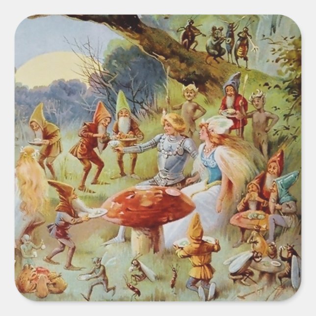 “The Feast” Fairy Art By E S Hardy Square Sticker (Front)