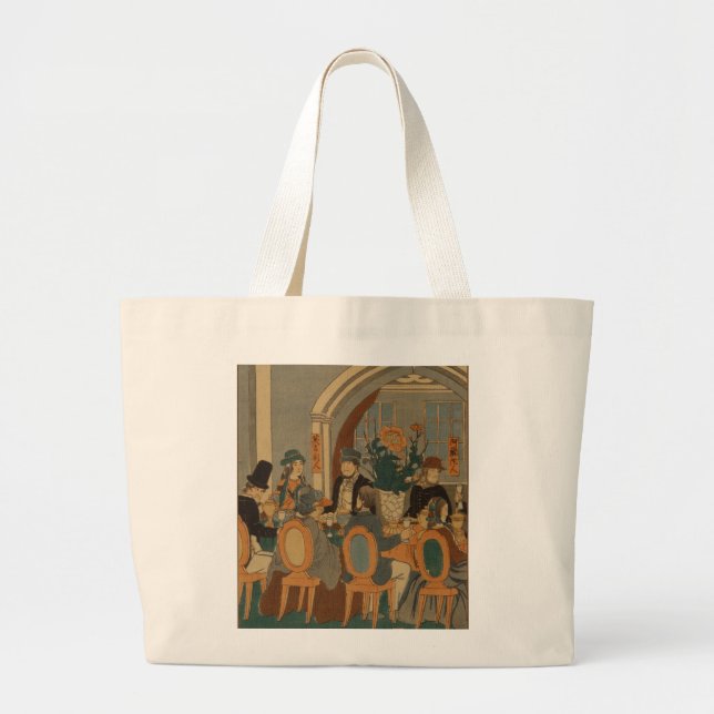The Feast Vintage Japanese Art Large Tote Bag (Front)