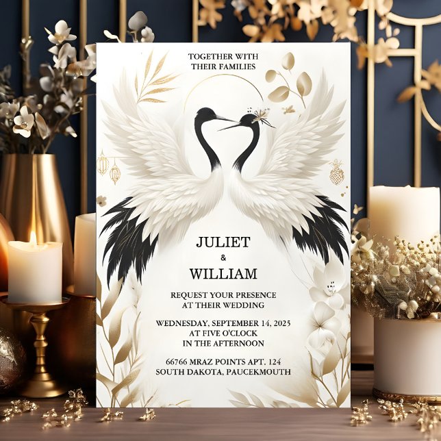 The Feather Rustic Asian Sky Cloud Crane Wedding Invitation (Creator Uploaded)