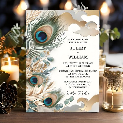 The Feather Rustic Asian Sky Cloud Peacock Wedding Invitation