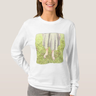 the feet of a one-piece woman standing barefoot on T-Shirt