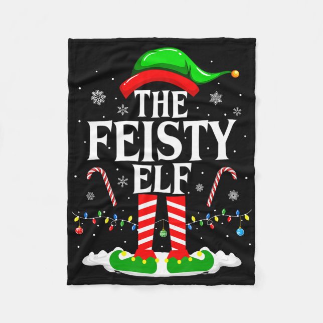 The Feisty Elf Xmas Funny Matching Family Group Ch Fleece Blanket (Front)