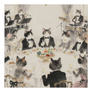 The Feline Gala: A Sophisticated Cat Symphony Dinn Faux Canvas Print