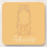 The Fellowship - Small Group, Big Adventure Beverage Coaster<br><div class="desc">Honor the legendary journey of The Fellowship of the Ring™ with this beautifully illustrated Lord of the Rings™ design. Featuring an elegant Elven-style archway framing The One Ring™ resting upon a stone pedestal, the artwork symbolizes unity, courage, and the power of friendship. The phrase “small group, big adventure” captures the...</div>