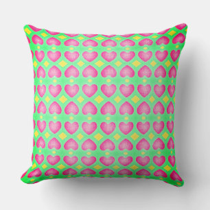 The Festival of Hot Pink Hearts over Mint Green Throw Pillow