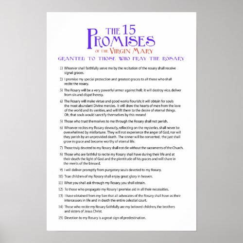 The Fifteen Rosary Promises Poster