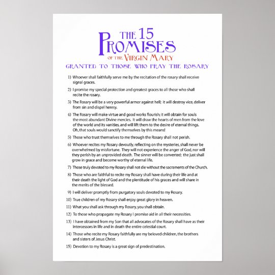 The Fifteen Rosary Promises Poster | Zazzle.com