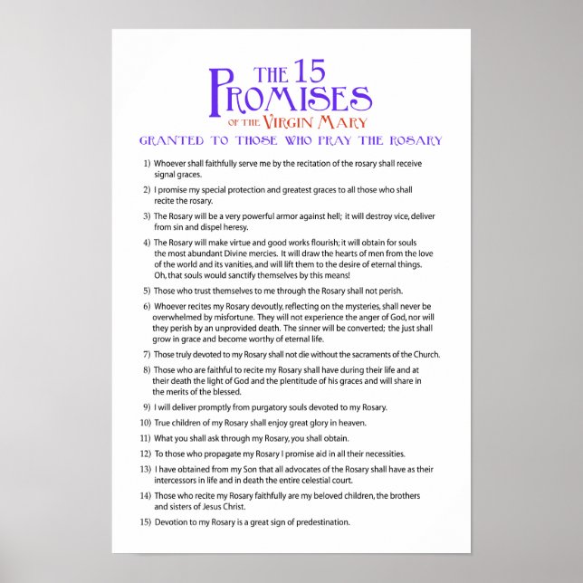 The Fifteen Rosary Promises Poster (Front)