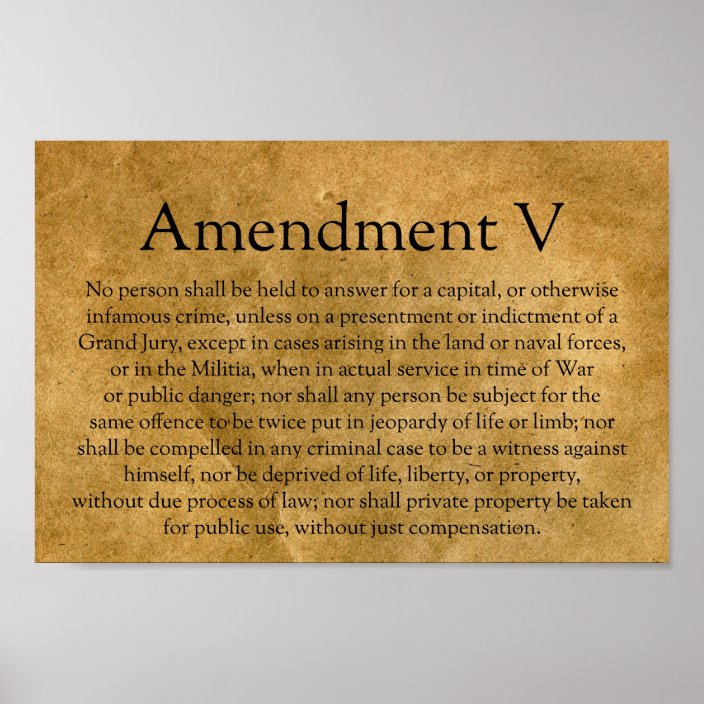 The Fifth Amendment To The U.S. Constitution Poster | Zazzle.com