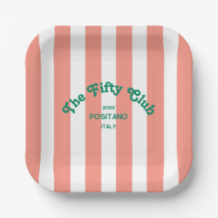 The Fifty Club Pink Cabana Stripe 50th Birthday Paper Plates