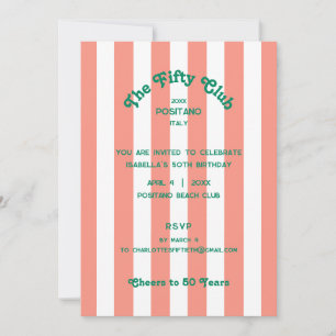 The Fifty Club Pink Stripe 50th Birthday Party Invitation