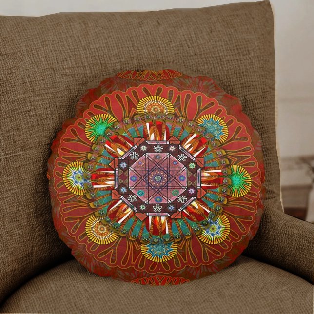 The Filter Floral Red Manipur Round Pillow (Creator Uploaded)