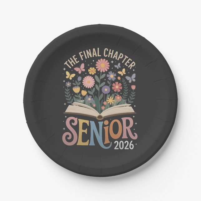 The Final Chapter Senior 2026 Graduation Blossom Paper Plates (Front)