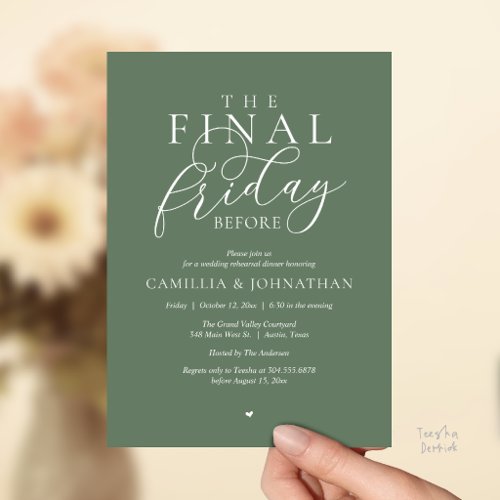 “The Final Friday Before” Romance Rehearsal Dinner Invitation
