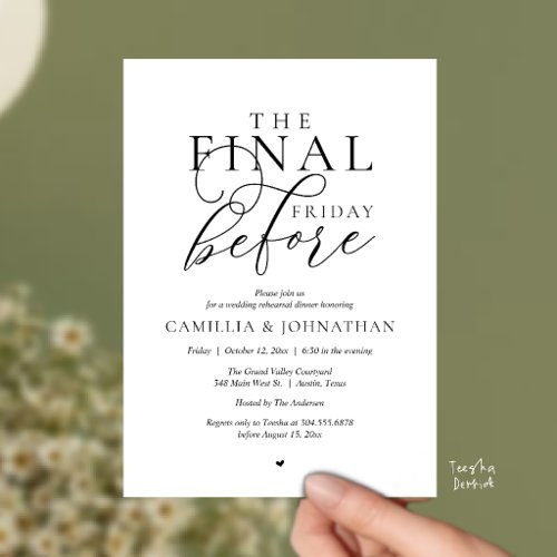 “The Final Friday Before” Romance Rehearsal Dinner Invitation
