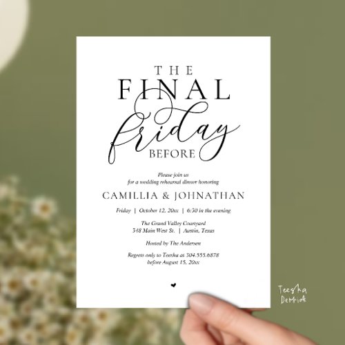 “The Final Friday Before” Romance Rehearsal Dinner Invitation