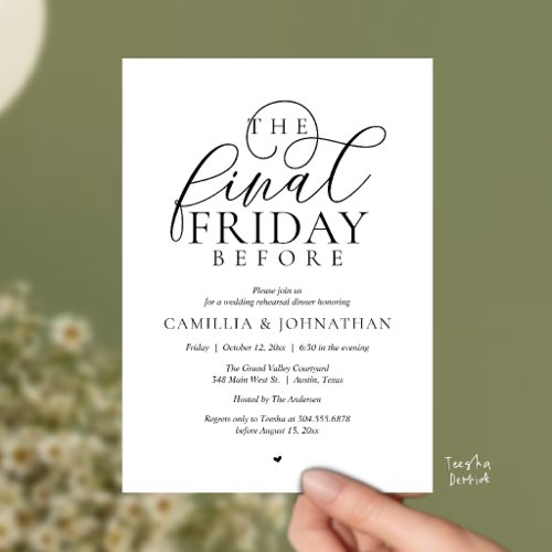 “The Final Friday Before” Romance Rehearsal Dinner Invitation