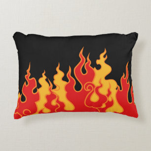 The fire. Flame tongues on a black background. Vin Accent Pillow