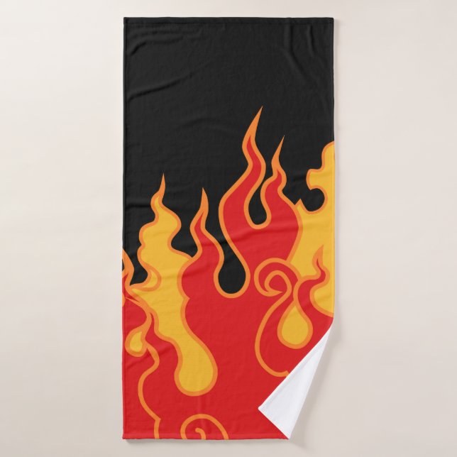The fire. Flame tongues on a black background. Vin Bath Towel (Bath Towel)