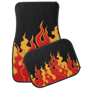 The fire. Flame tongues on a black background. Vin Car Floor Mat