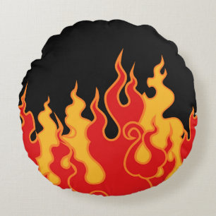 The fire. Flame tongues on a black background. Vin Round Pillow