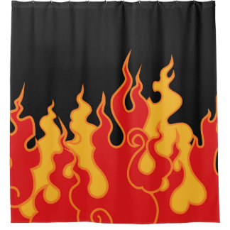 The fire. Flame tongues on a black background. Vin Shower Curtain