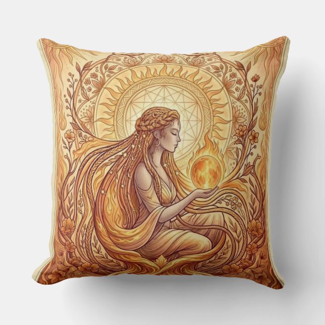 The Fire Priestess – Keeper of Inner Flame Throw Pillow (Front)
