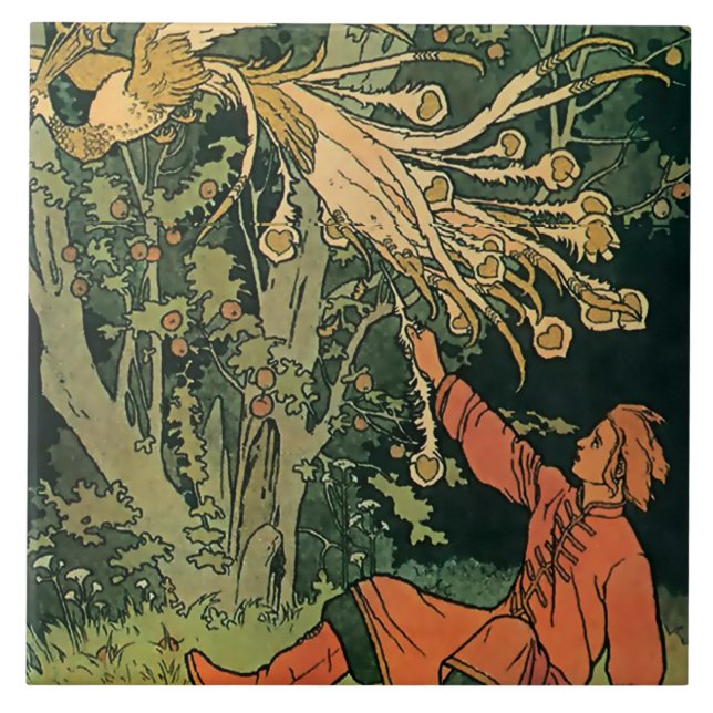 “The Firebird” Fairy Tale Art by Ivan Bilibin Ceramic Tile (Front)