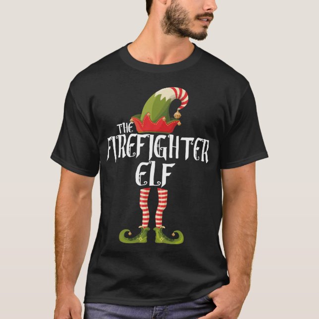the firefighter elf family elf matching christmas T-Shirt (Front)