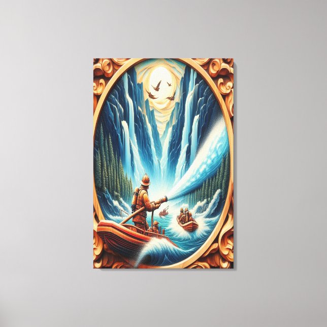 The firefighters loaded onto their boat canvas print (Front)