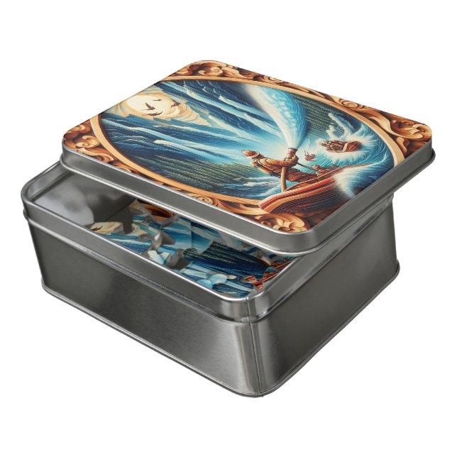 The firefighters loaded onto their boat jigsaw puzzle (Lid Open)