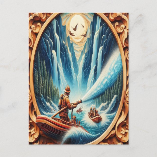 The firefighters loaded onto their boat postcard (Front)